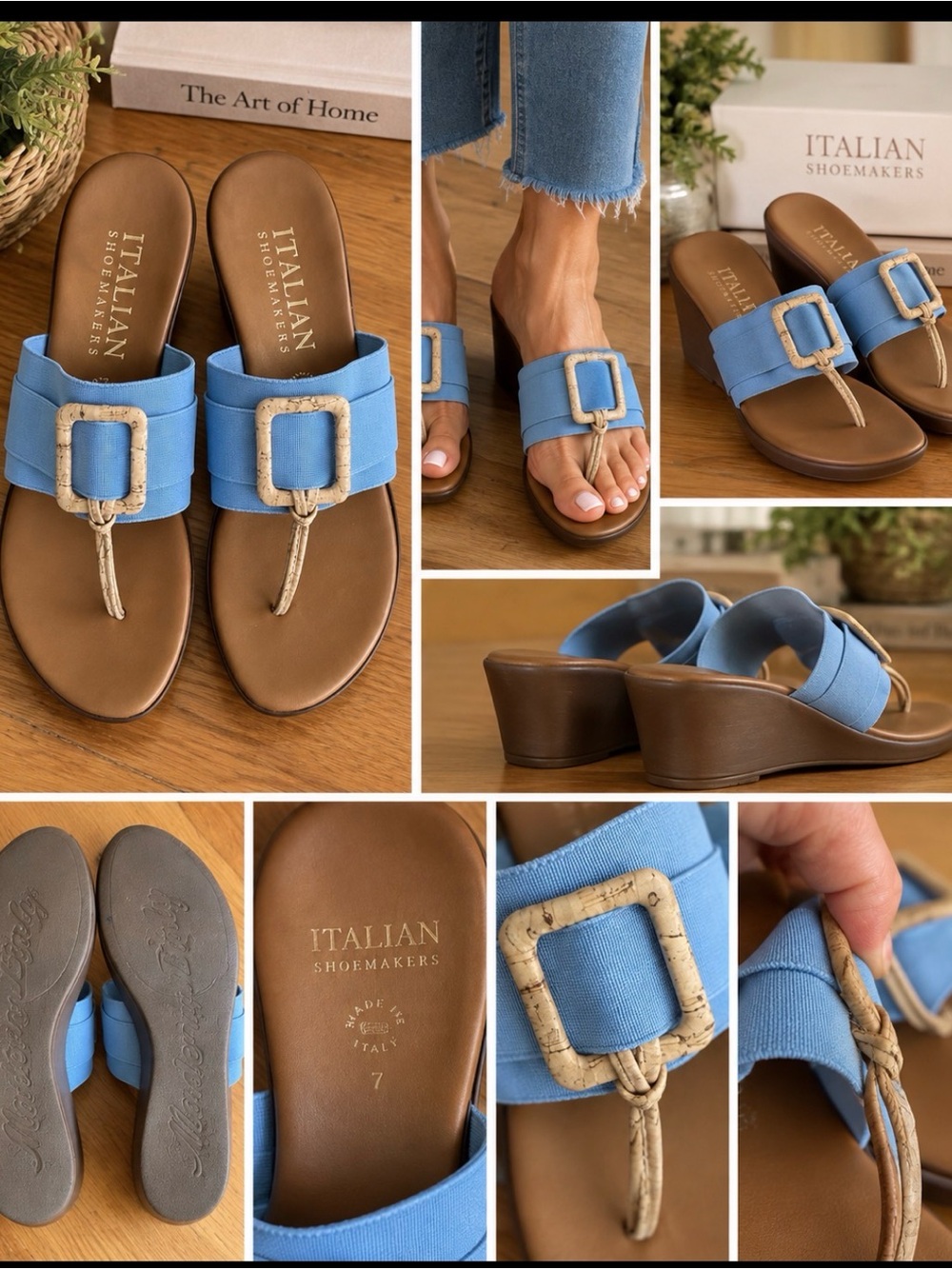 Italian Shoemakers Light Blue Buckle Wedge Sandals